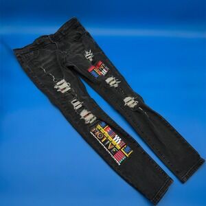 Motive Denim Black Distressed Patchwork Jeans Slim Fit Men Size 34 32